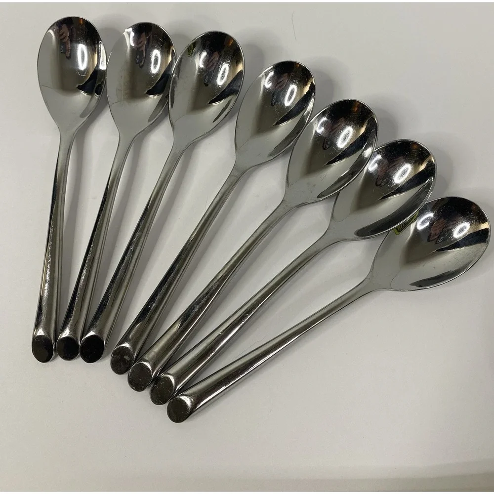 Towle Stainless Wave Soup Spoons Glossy Angled Tip Lot Of 7
